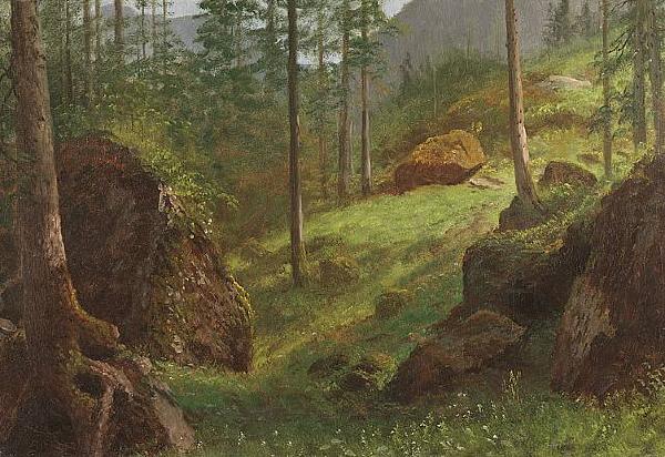 Albert Bierstadt Wooded Hillside oil painting image